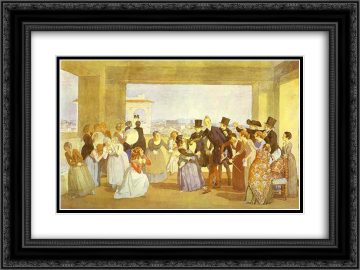 Festival in Rome in October. Scene in the Loggia (Asking to Dance) 24x18 Black Ornate Wood Framed Art Print Poster with Double Matting by Ivanov, Alexander