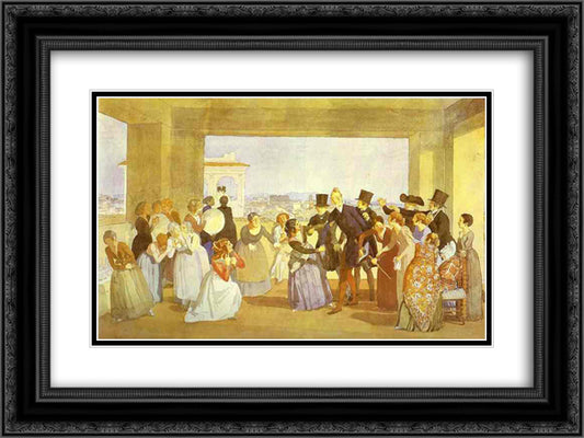 Festival in Rome in October. Scene in the Loggia (Asking to Dance) 24x18 Black Ornate Wood Framed Art Print Poster with Double Matting by Ivanov, Alexander