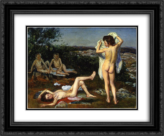 Four nude boys 24x20 Black Ornate Wood Framed Art Print Poster with Double Matting by Ivanov, Alexander