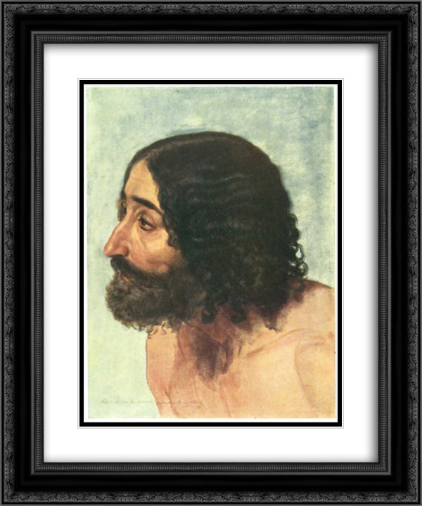 Head of a man. Study of the figure of paralytic for the painting The Appearance of Christ to the People. 20x24 Black Ornate Wood Framed Art Print Poster with Double Matting by Ivanov, Alexander