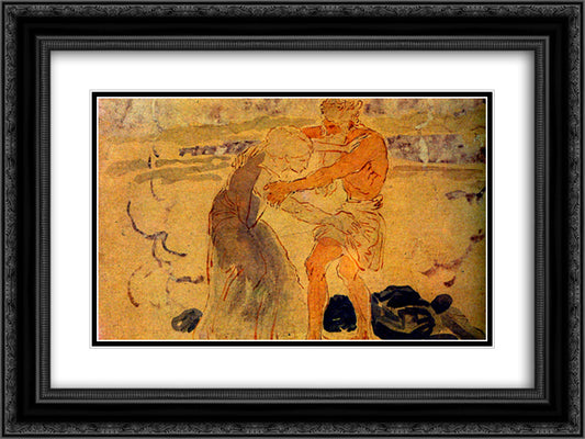 Jacob not let to go an angel struggling with him 24x18 Black Ornate Wood Framed Art Print Poster with Double Matting by Ivanov, Alexander