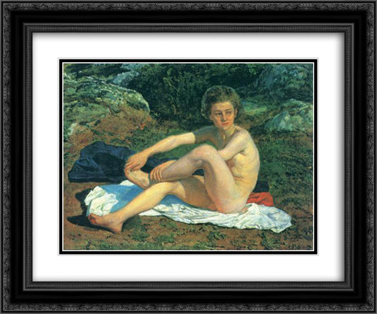 Naked boy 24x20 Black Ornate Wood Framed Art Print Poster with Double Matting by Ivanov, Alexander