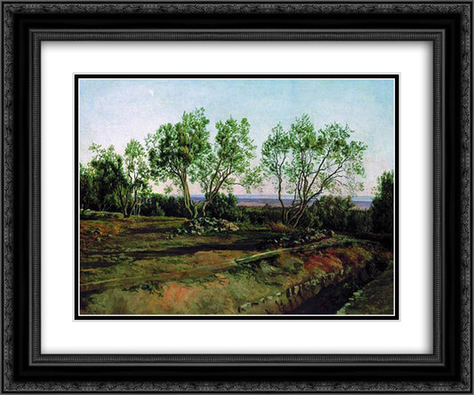 Olive trees by the cemetery in Albano. New Moon. 24x20 Black Ornate Wood Framed Art Print Poster with Double Matting by Ivanov, Alexander