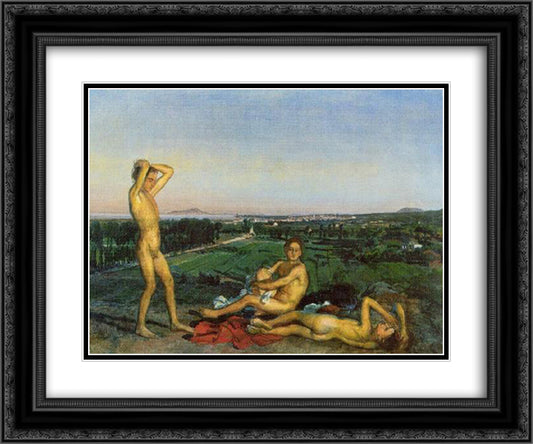 On the shore of the Bay of Naples 24x20 Black Ornate Wood Framed Art Print Poster with Double Matting by Ivanov, Alexander