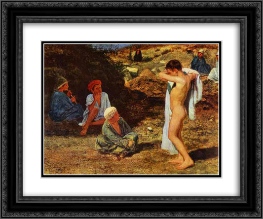 Seven Boys in Colourful Clothes 24x20 Black Ornate Wood Framed Art Print Poster with Double Matting by Ivanov, Alexander