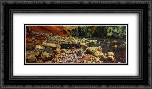 Stones on a River Shore 24x14 Black Ornate Wood Framed Art Print Poster with Double Matting by Ivanov, Alexander