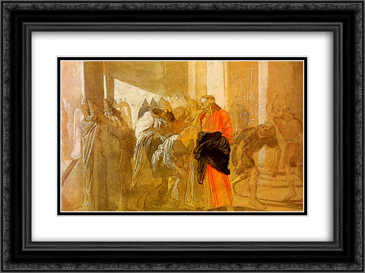 The Mocking of Christ. From the biblical sketches. 24x18 Black Ornate Wood Framed Art Print Poster with Double Matting by Ivanov, Alexander