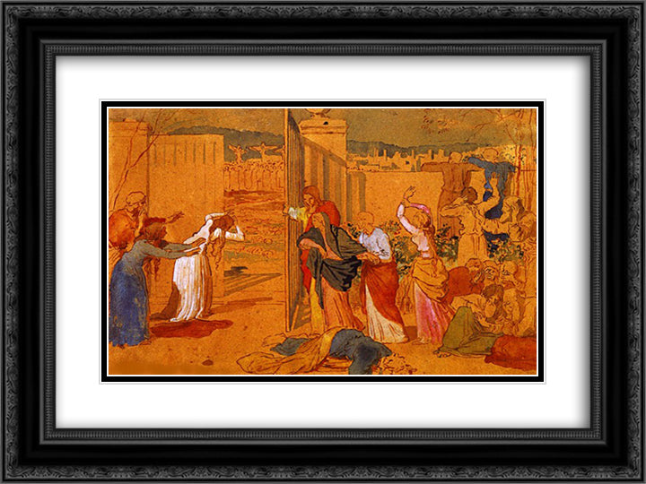 The Virgin, Christ's disciples and the women, following him, watching from afar, to be crucified 24x18 Black Ornate Wood Framed Art Print Poster with Double Matting by Ivanov, Alexander