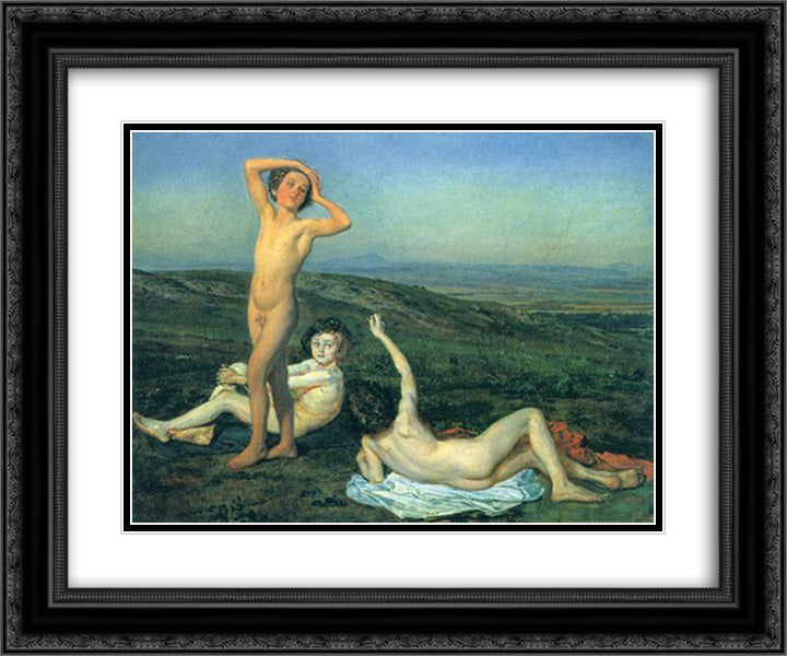 Three nude boys 24x20 Black Ornate Wood Framed Art Print Poster with Double Matting by Ivanov, Alexander