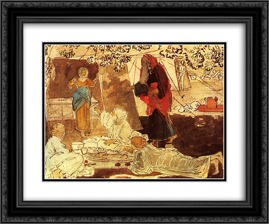 Three pilgrim announce Abraham the birth of Isaac 24x20 Black Ornate Wood Framed Art Print Poster with Double Matting by Ivanov, Alexander