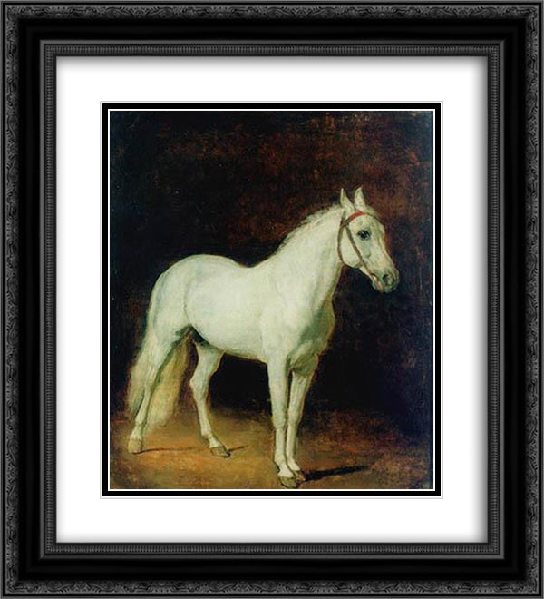 White horse. Study. 20x22 Black Ornate Wood Framed Art Print Poster with Double Matting by Ivanov, Alexander