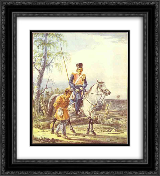 A Mounted Cossack Escorting a Peasant 20x22 Black Ornate Wood Framed Art Print Poster with Double Matting by Orlowski, Alexander