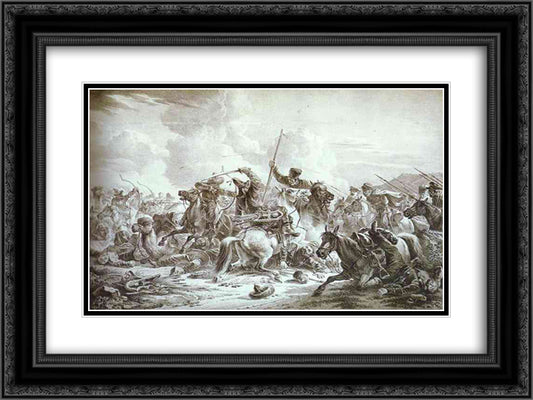 Battle of Cossaks with Kirgizes 24x18 Black Ornate Wood Framed Art Print Poster with Double Matting by Orlowski, Alexander