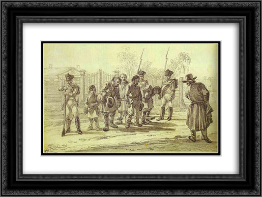 Convicts under Escort 24x18 Black Ornate Wood Framed Art Print Poster with Double Matting by Orlowski, Alexander