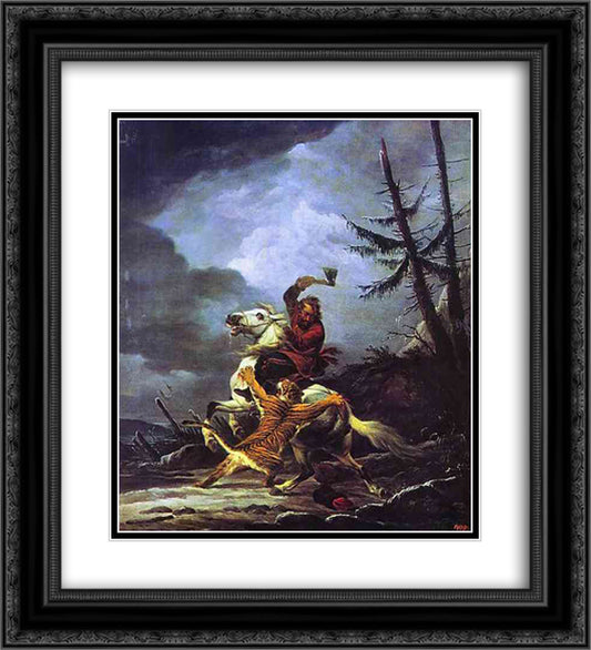 Cossack Fighting off a Tiger 20x22 Black Ornate Wood Framed Art Print Poster with Double Matting by Orlowski, Alexander