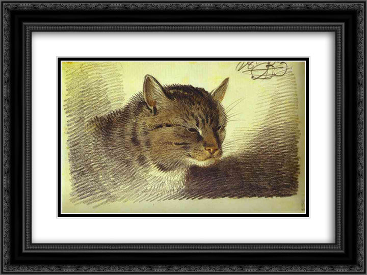 Head of a Cat 24x18 Black Ornate Wood Framed Art Print Poster with Double Matting by Orlowski, Alexander