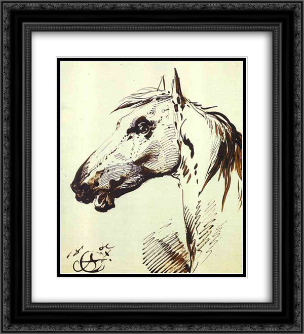 Head of a Horse 20x22 Black Ornate Wood Framed Art Print Poster with Double Matting by Orlowski, Alexander