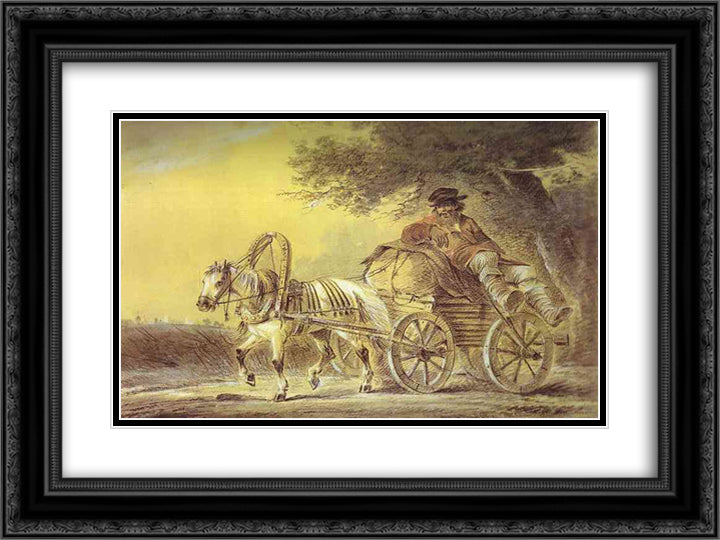 Peasant in a Cart 24x18 Black Ornate Wood Framed Art Print Poster with Double Matting by Orlowski, Alexander