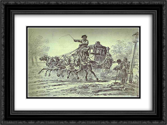 Peasants by the Carriage 24x18 Black Ornate Wood Framed Art Print Poster with Double Matting by Orlowski, Alexander