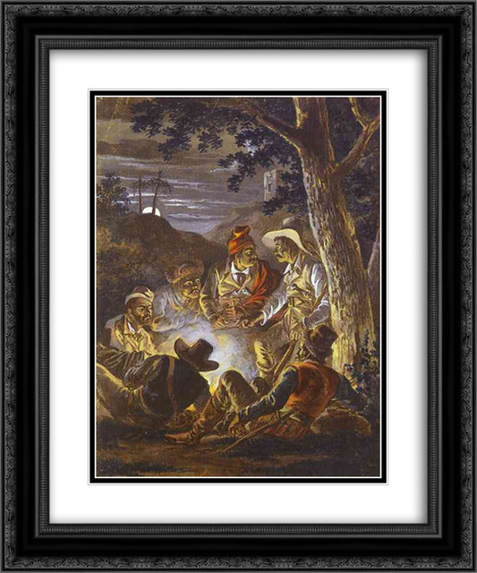 Polish Insurgents in the Forrest at Night 20x24 Black Ornate Wood Framed Art Print Poster with Double Matting by Orlowski, Alexander