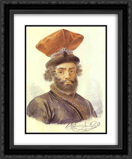 Portrait of a Cabman 20x24 Black Ornate Wood Framed Art Print Poster with Double Matting by Orlowski, Alexander