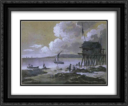 Seascape At Night 24x20 Black Ornate Wood Framed Art Print Poster with Double Matting by Orlowski, Alexander