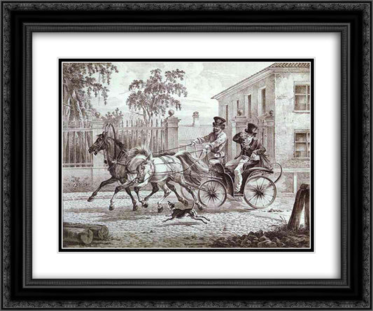 Town Carriage (Droshky) 24x20 Black Ornate Wood Framed Art Print Poster with Double Matting by Orlowski, Alexander