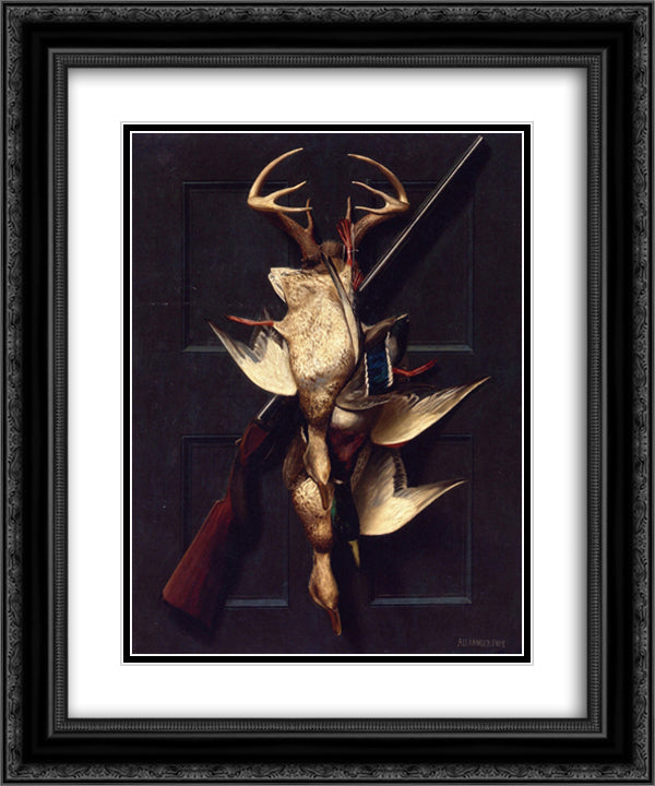 A Hunter's Still Life 20x24 Black Ornate Wood Framed Art Print Poster with Double Matting by Pope, Alexander