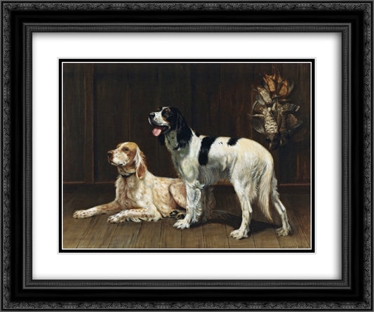 A Pair of Setters 24x20 Black Ornate Wood Framed Art Print Poster with Double Matting by Pope, Alexander