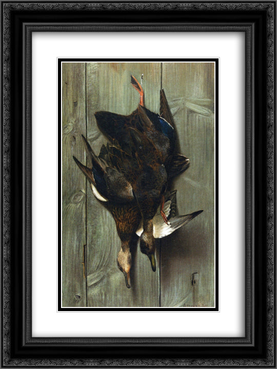 Hanging Ducks 18x24 Black Ornate Wood Framed Art Print Poster with Double Matting by Pope, Alexander