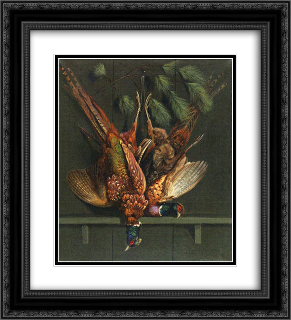 Hanging Pheasants 20x22 Black Ornate Wood Framed Art Print Poster with Double Matting by Pope, Alexander