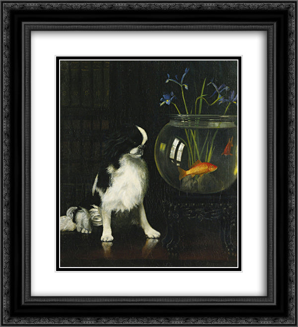 Japanese Chin and Goldfish 20x22 Black Ornate Wood Framed Art Print Poster with Double Matting by Pope, Alexander