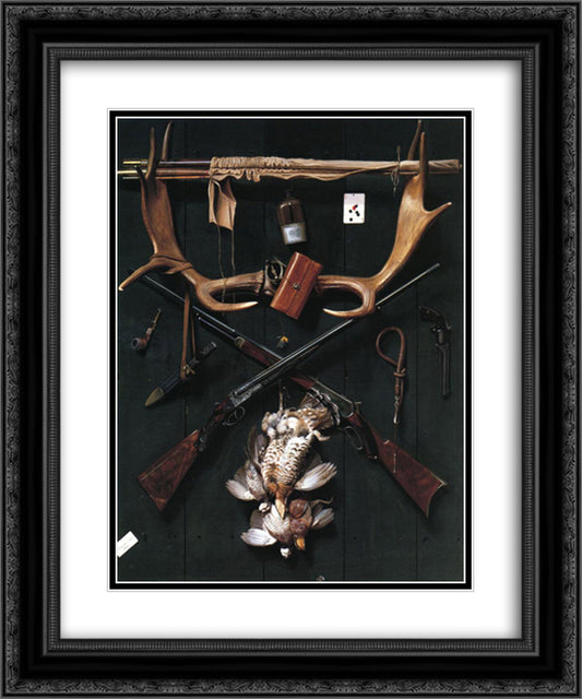 Sportsman's Still Life 20x24 Black Ornate Wood Framed Art Print Poster with Double Matting by Pope, Alexander