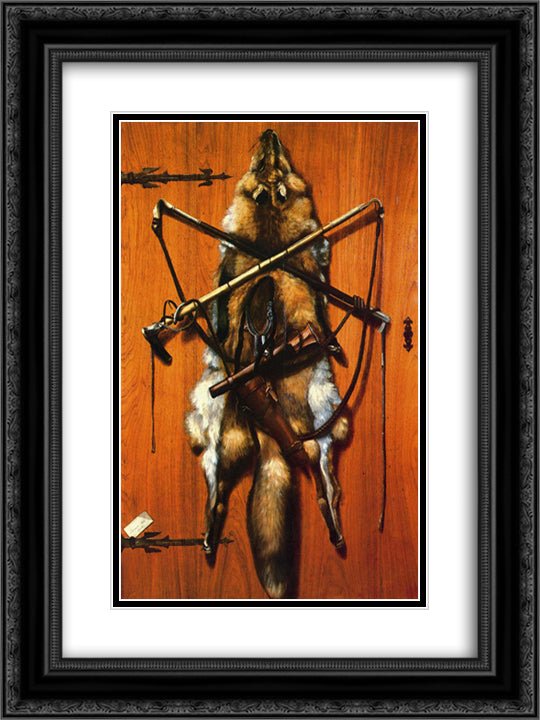 Still Life. Hunting Trophies - Red Fox Skin 18x24 Black Ornate Wood Framed Art Print Poster with Double Matting by Pope, Alexander