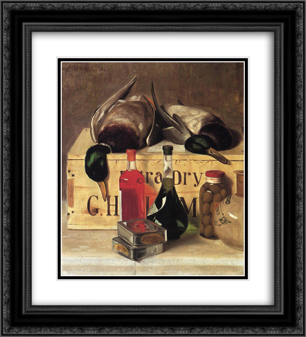 Still Life with Mallards 20x22 Black Ornate Wood Framed Art Print Poster with Double Matting by Pope, Alexander