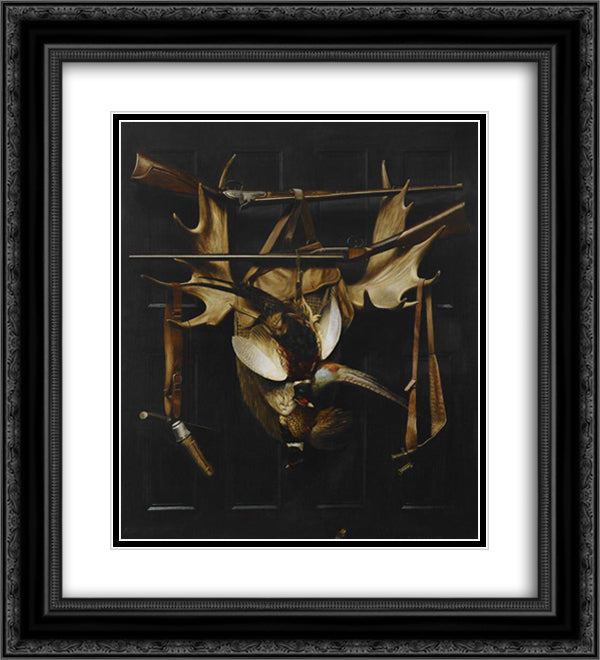 Trophies of the Hunt 20x22 Black Ornate Wood Framed Art Print Poster with Double Matting by Pope, Alexander