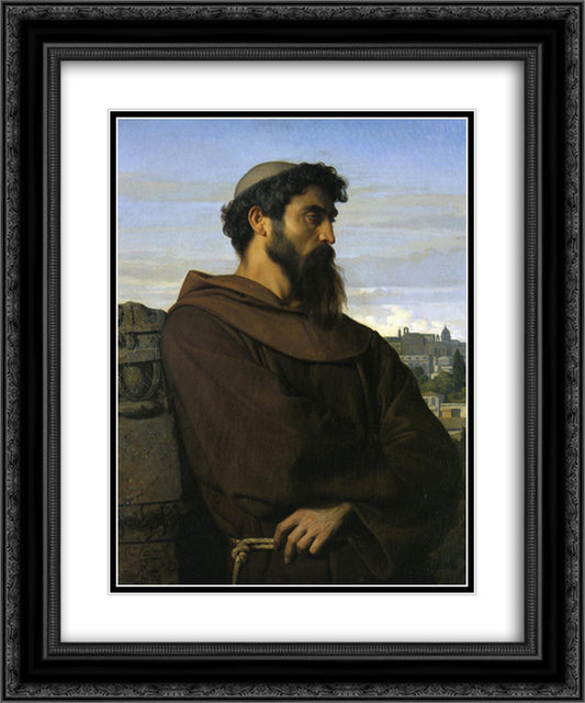 A thinker, a young Roman monk 20x24 Black Ornate Wood Framed Art Print Poster with Double Matting by Cabanel, Alexandre