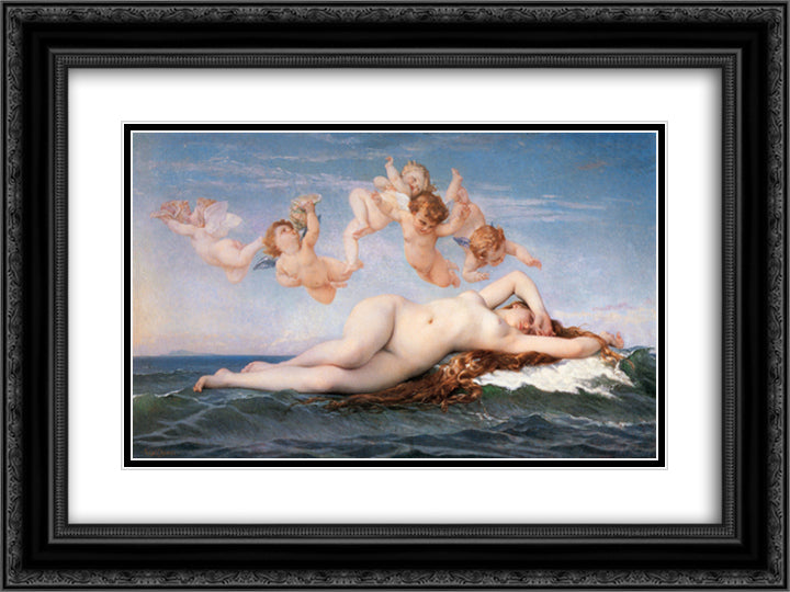 Birth of Venus 24x18 Black Ornate Wood Framed Art Print Poster with Double Matting by Cabanel, Alexandre