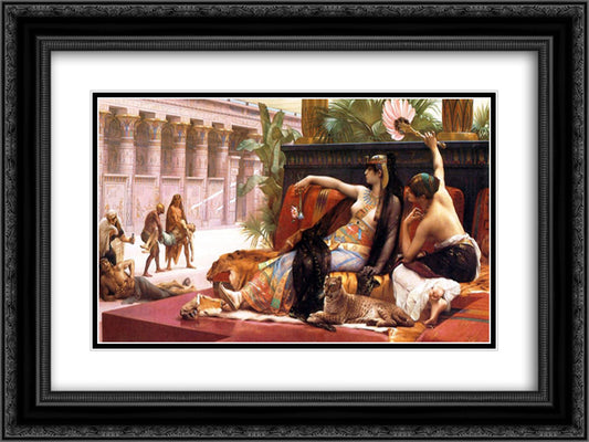 Cleopatra Testing Poisons on Those Condemned to Death 24x18 Black Ornate Wood Framed Art Print Poster with Double Matting by Cabanel, Alexandre