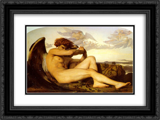 Fallen Angel 24x18 Black Ornate Wood Framed Art Print Poster with Double Matting by Cabanel, Alexandre