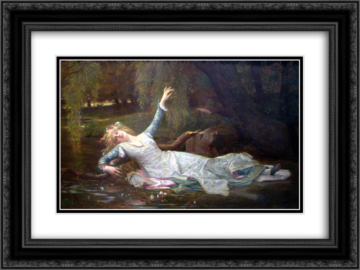 Ophelia 24x18 Black Ornate Wood Framed Art Print Poster with Double Matting by Cabanel, Alexandre