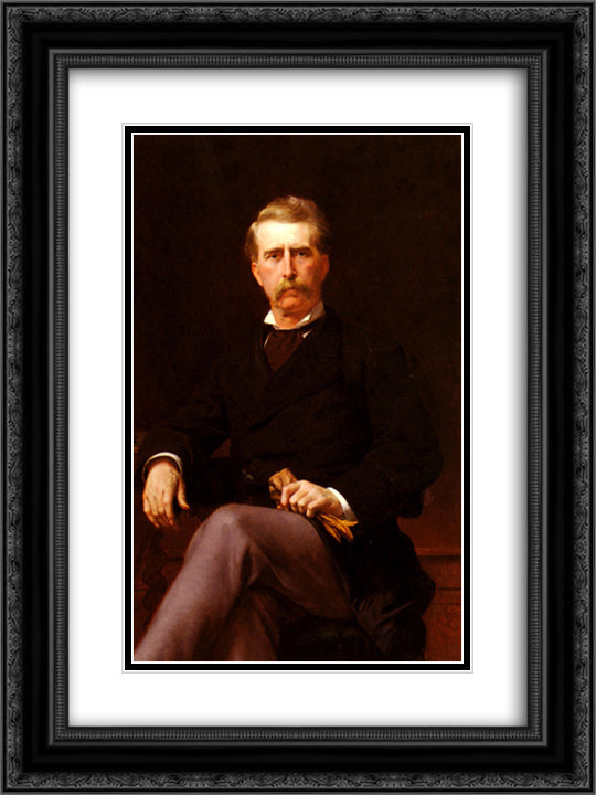 Portrait of John William Mackay 18x24 Black Ornate Wood Framed Art Print Poster with Double Matting by Cabanel, Alexandre