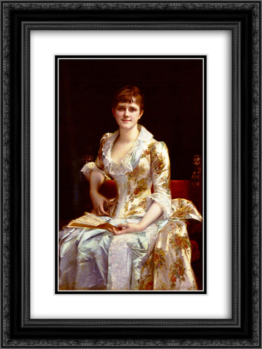 Portrait of Young Lady 18x24 Black Ornate Wood Framed Art Print Poster with Double Matting by Cabanel, Alexandre