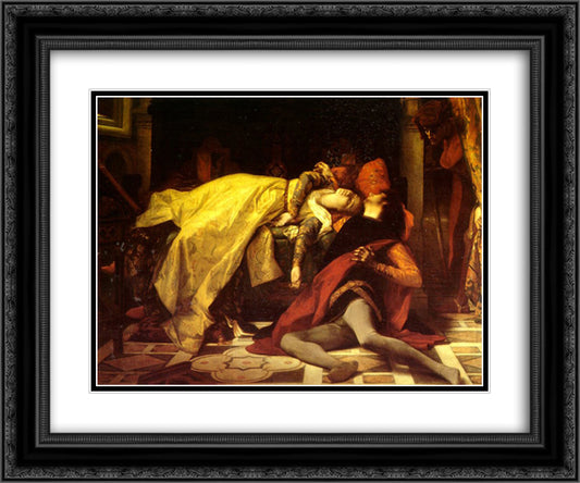 The Death of Francesca de Rimini and Paolo Malatesta 24x20 Black Ornate Wood Framed Art Print Poster with Double Matting by Cabanel, Alexandre