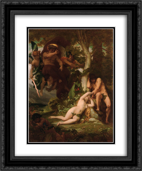 The Expulsion of Adam and Eve from the Garden of Paradise 20x24 Black Ornate Wood Framed Art Print Poster with Double Matting by Cabanel, Alexandre