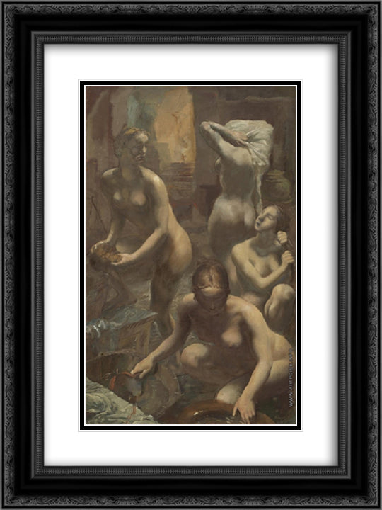 At the bath-house 18x24 Black Ornate Wood Framed Art Print Poster with Double Matting by Jacovleff, Alexandre