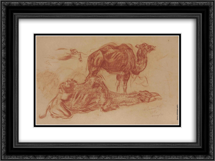 Camels 24x18 Black Ornate Wood Framed Art Print Poster with Double Matting by Jacovleff, Alexandre