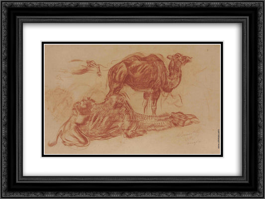 Camels 24x18 Black Ornate Wood Framed Art Print Poster with Double Matting by Jacovleff, Alexandre