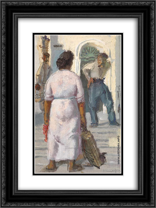 Conversation in Capri 18x24 Black Ornate Wood Framed Art Print Poster with Double Matting by Jacovleff, Alexandre