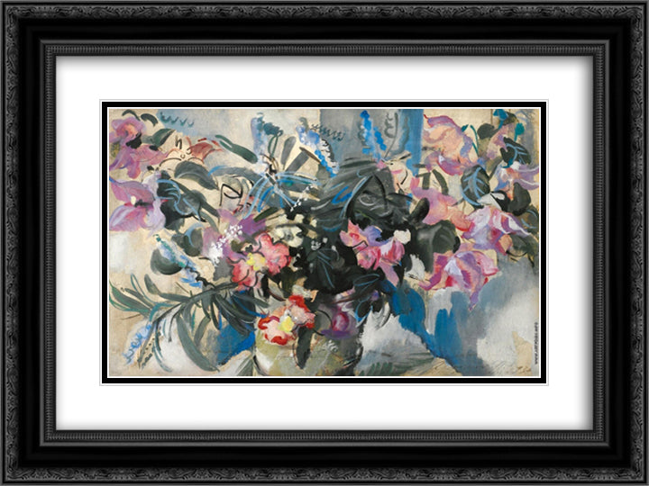 Flowers 24x18 Black Ornate Wood Framed Art Print Poster with Double Matting by Jacovleff, Alexandre